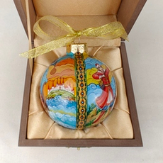 Коллекционный елочный шар с круговой росписью "Сказка о Царе Салтане" в футляре