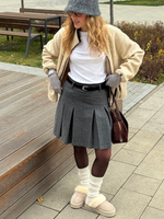 Шерстяная юбка в складку серый