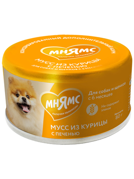 Влажный дополнительный корм Мнямс На каждый день Мусс из курицы с печенью для собак и щенков старше 6 месяцев 80 г