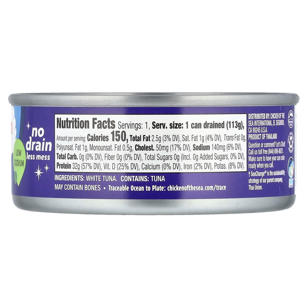 Chicken of the Sea, Чистый белый тунец, с низким содержанием натрия, 113 г (4 унции)