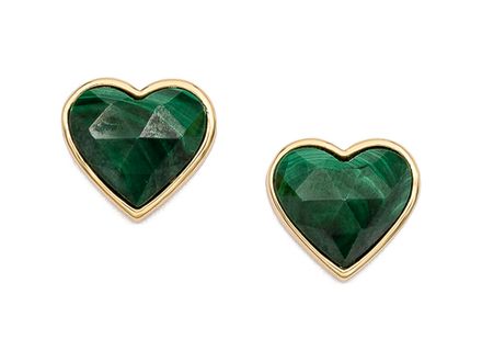 Серьги-гвоздики "Сердце" 10,5мм, малахит (уценка)