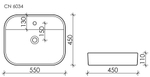 Умывальник чаша накладная прямоугольная Element 550x450x110мм