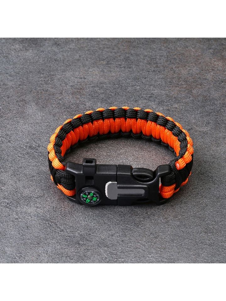 Браслет из паракорда с компасом, свистком и огнивом (черно-оранжевый)
