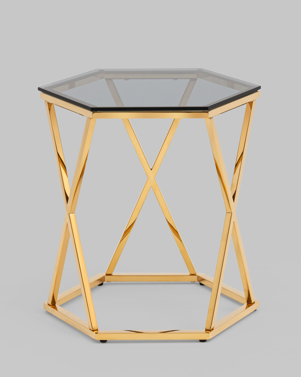 Журнальный столик Круз 48*42 стекло smoke сталь золото