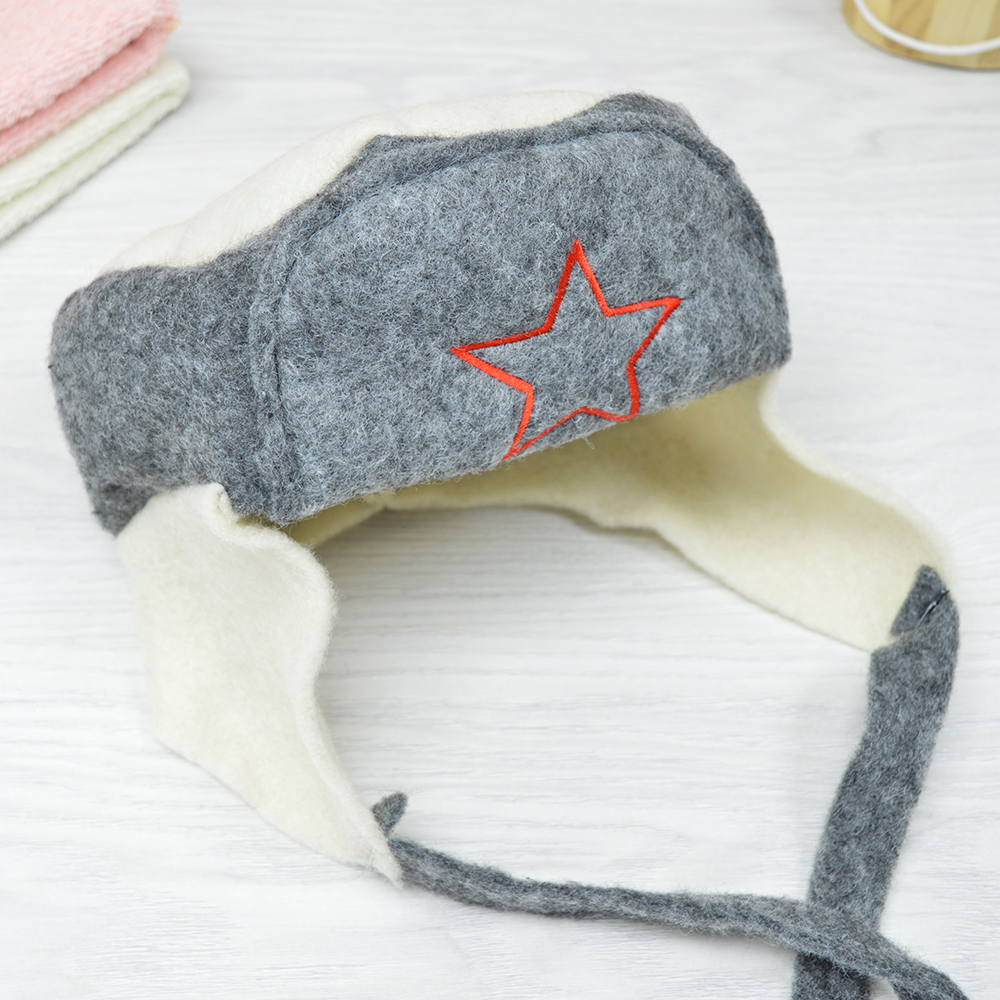 Шапка для бани модельная "Ушанка со звездой" тёмный верх, с вышивкой, тм "Бацькина баня"