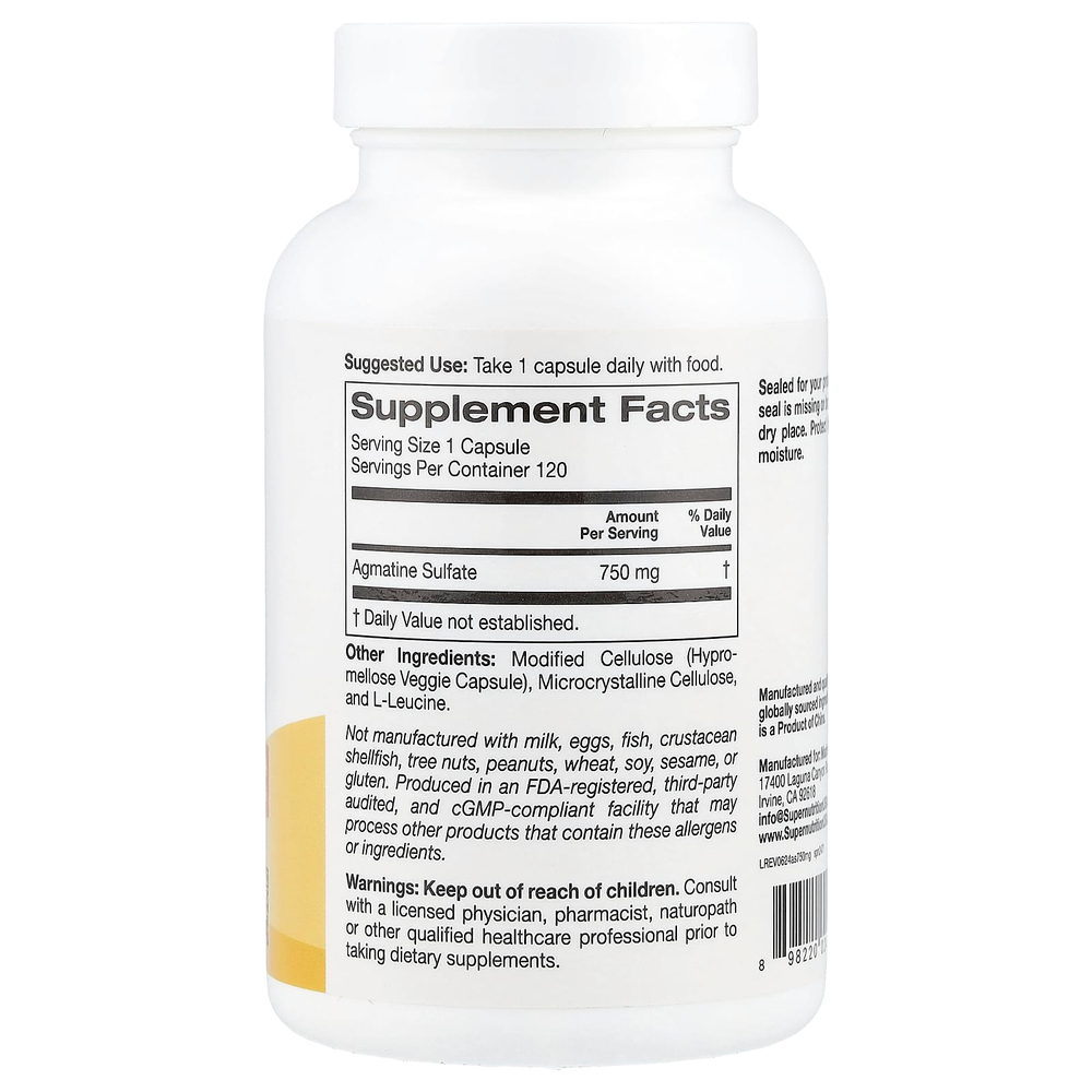 California Gold Nutrition, сульфат агматина, 750 мг, 120 растительных капсул