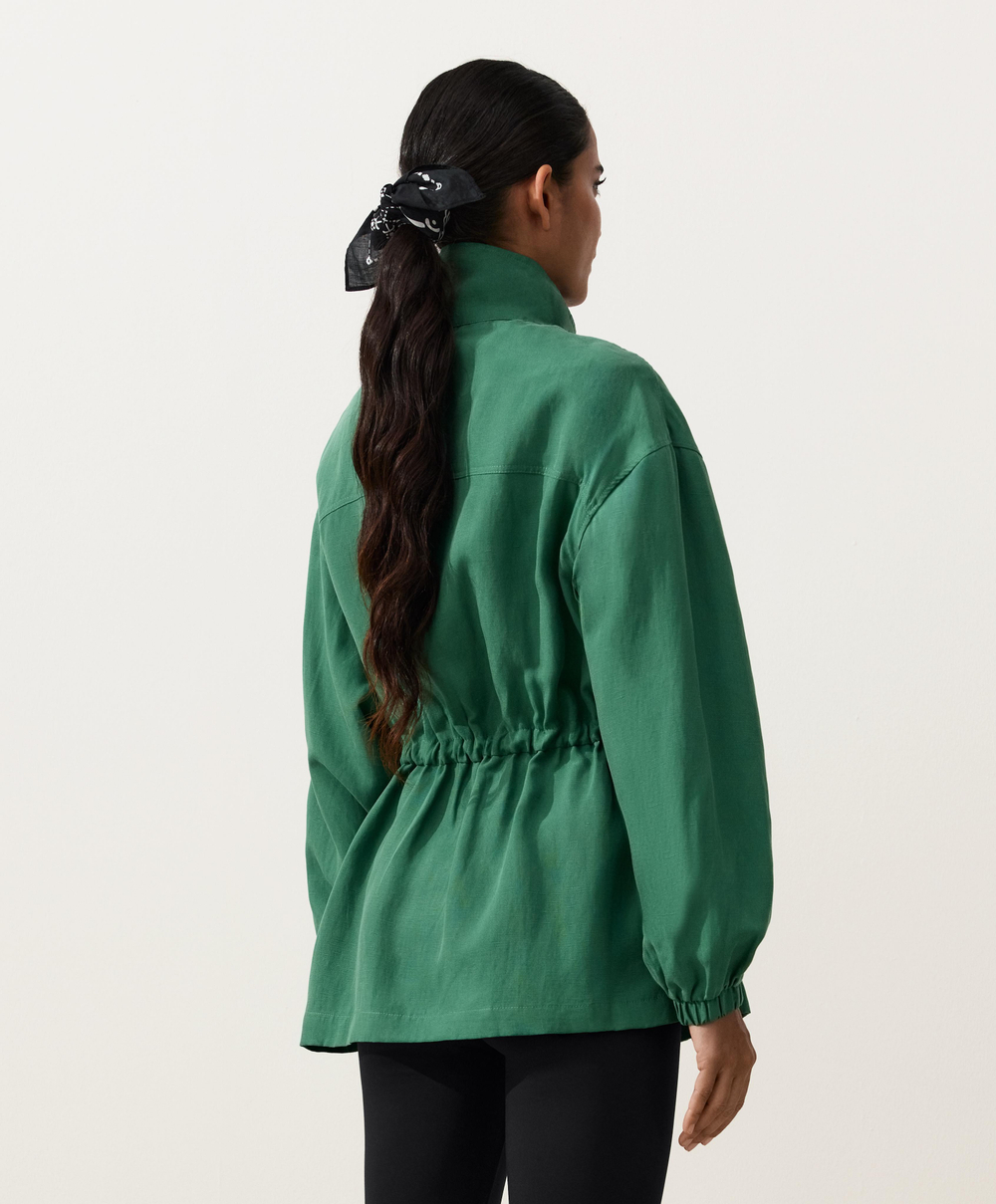 Oysho Куртка с присборенной талией из смеси лиоцелла и 24% льна, изумрудный