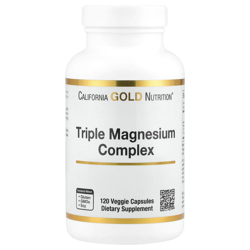 California Gold Nutrition, комплекс с тремя видами магния, малат, цитрат и хелатный бисглицинат, 120 растительных капсул (105 мг в 1 капсуле)