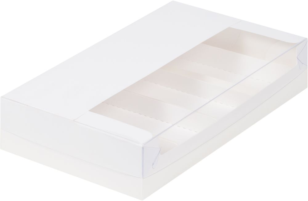 Коробка для эклеров и эскимо с пластиковой крышкой 250*150*50 мм (4) (белая)