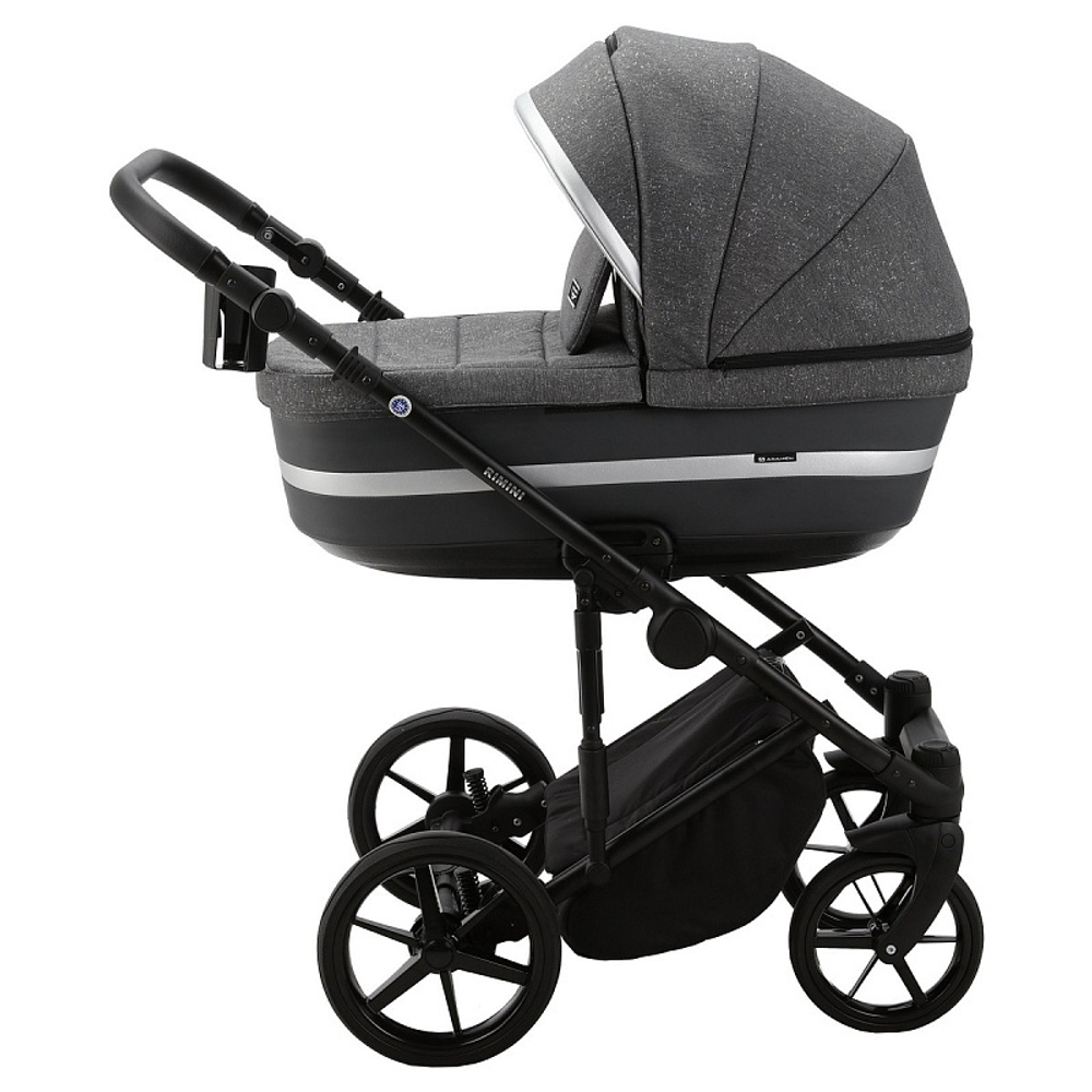 Детская коляска Adamex Rimini 2 в 1 Ri11-LUX (Т.СЕР.БЛЕСТКИ+Т.СЕР.КОЖА+СЕРЕБР.ОТДЕЛКА)