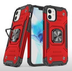 Противоударный чехол для iPhone 12 mini красный с пластиной для магнитного автодержателя и кольцом подставкой