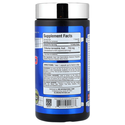 ALLMAX, TribX90®, пищевая добавка, 750 мг, 90 капсул