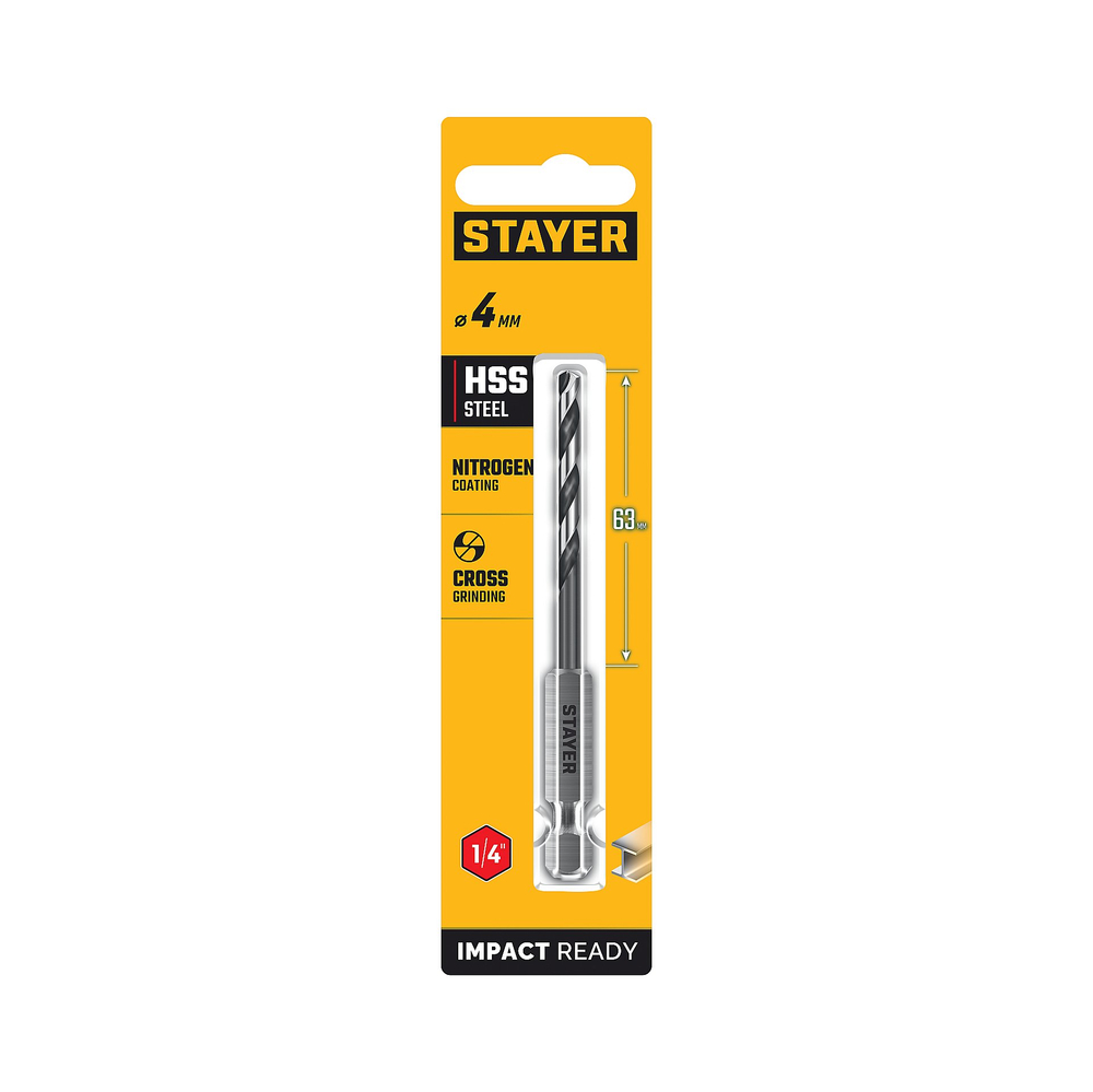 STAYER НЕХ-1/4″, d 4.0 х 98 мм, сверло по металлу для винтовёртов и шуруповертов IMPACT READY (29603-4)