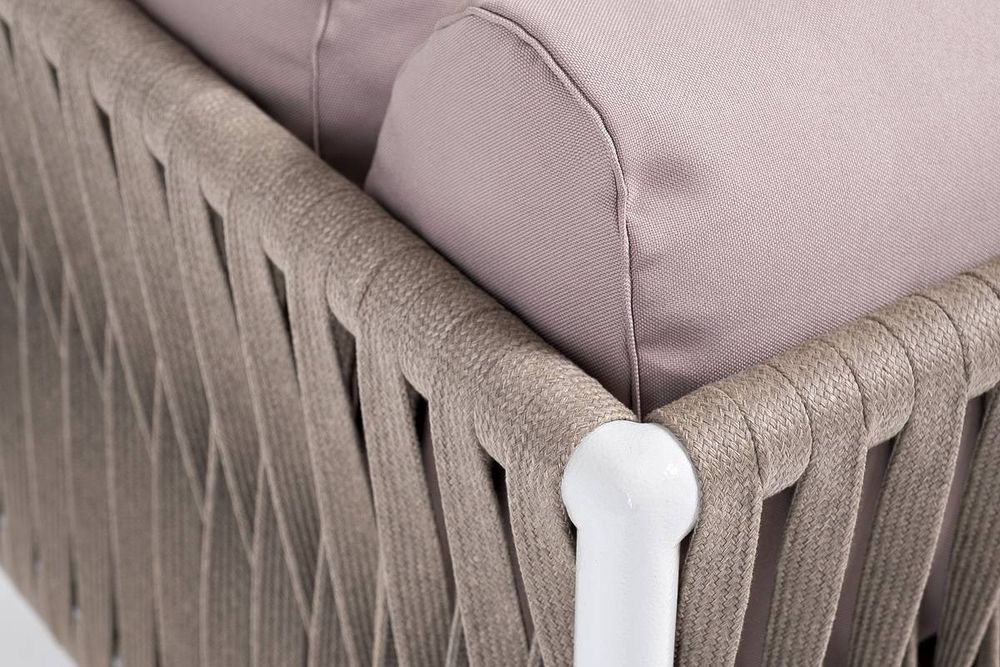 "Касабланка" угловой модуль плетеный из роупа, каркас алюминий светло-серый (RAL7035) шагрень, роуп серо-коричневый 23мм, ткань Neo ash