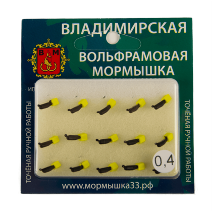 Мормышка Владимирская 138 "Гвоздик с желтым кубиком", с коронкой, 2мм, 0.4гр (15шт/уп)