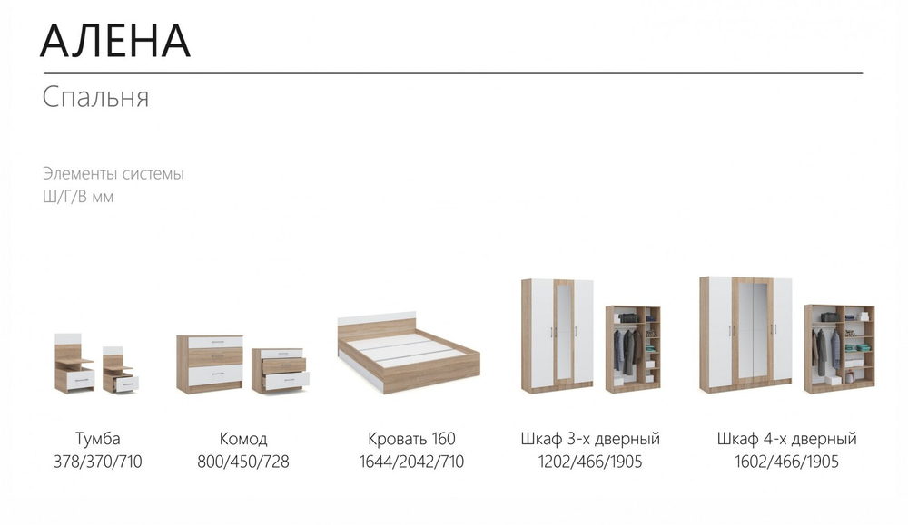 Комплект Алена дуб сонома/белый с 4-х дв. шкафом