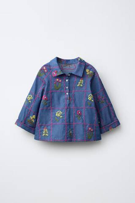 ZARA РУБАШКА С ВЫШИВКОЙ, ИНДИГО