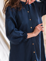 Льняное бохо платье (темно-синий)