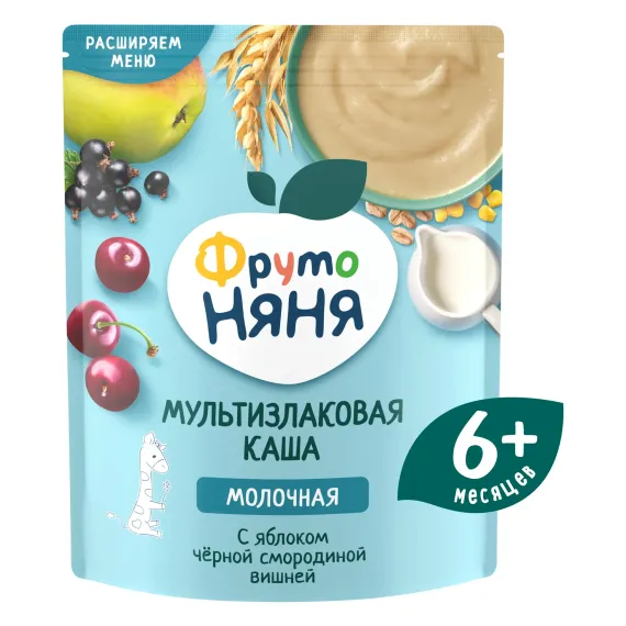 Каша молочная ФрутоНяня мультизлаковая яблоко/черная смородина/вишня 200г