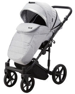 Детская коляска Adamex Rimini 2 в 1 RI32B LUX (СЕР.ЖАККАРД+ЧЕРН.КОЖА+СЕРЕБР.ОТДЕЛКА)