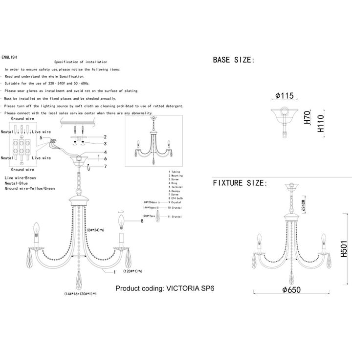 Подвесная люстра Crystal Lux Victoria SP6 Gold/Amber