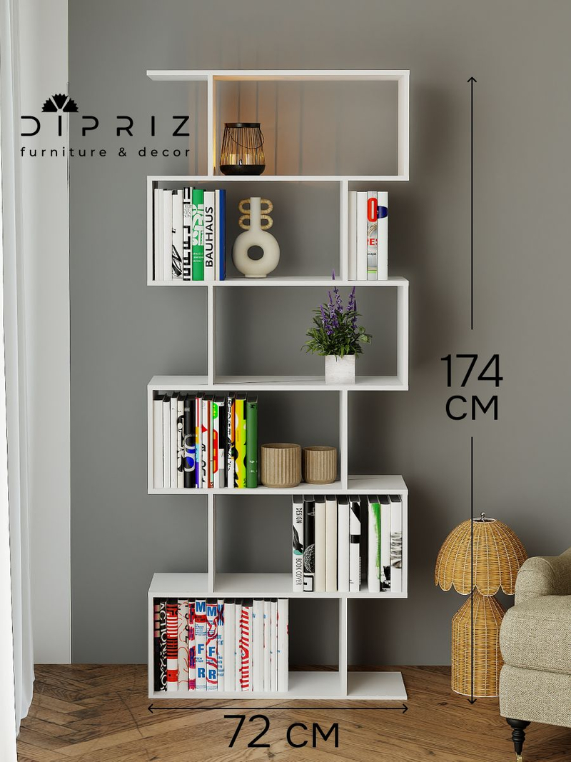 Стеллаж, 72х24х174, Марм, напольный, для игрушек и книг, белый, Dipriz