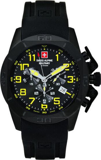 С ремешком Мужские наручные часы с черным силиконовым ремешком Swiss Alpine Military 7063.9874 chrono 45mm 10ATM