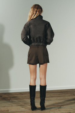 ZARA БОМБЕР ИЗ МЯГКОЙ ТКАНИ, ТЕМНО-КОРИЧНЕВЫЙ