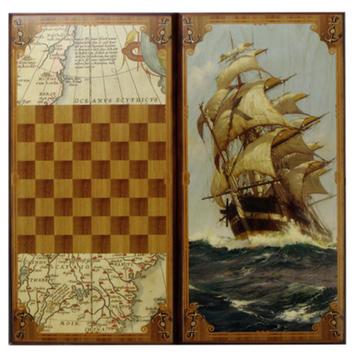 Нарды "Морские" в дер. коробе большие Арт. SA-MO-L