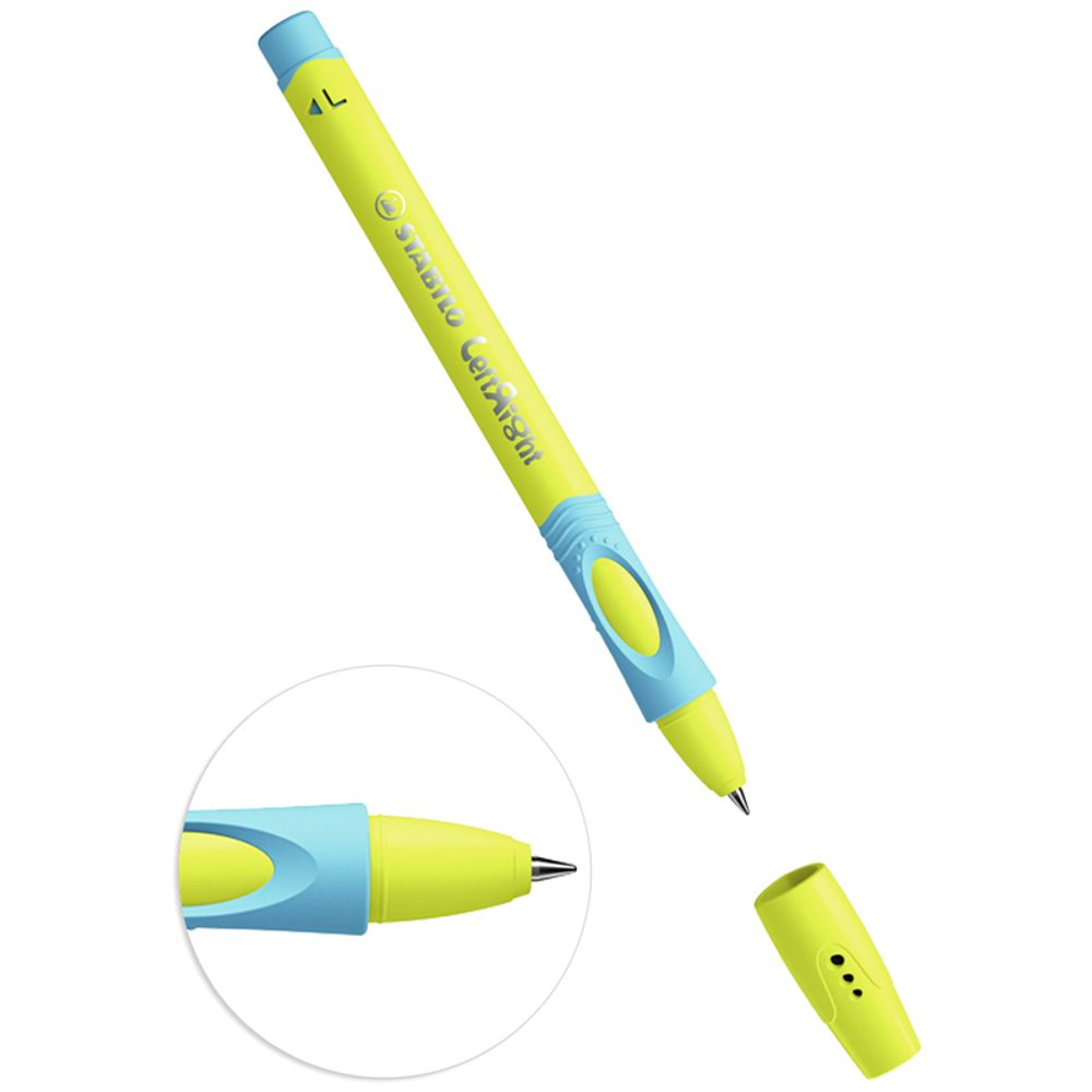 Ручка шариковая с грипом STABILO "LeftRight", СИНЯЯ, для левшей, корпус желтый/голубой, 6318/8-10-41