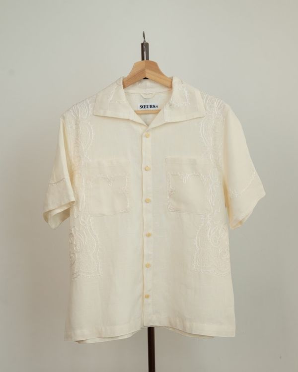 Рубашка с Вышитым Шелковым Узором желтая - фото 1