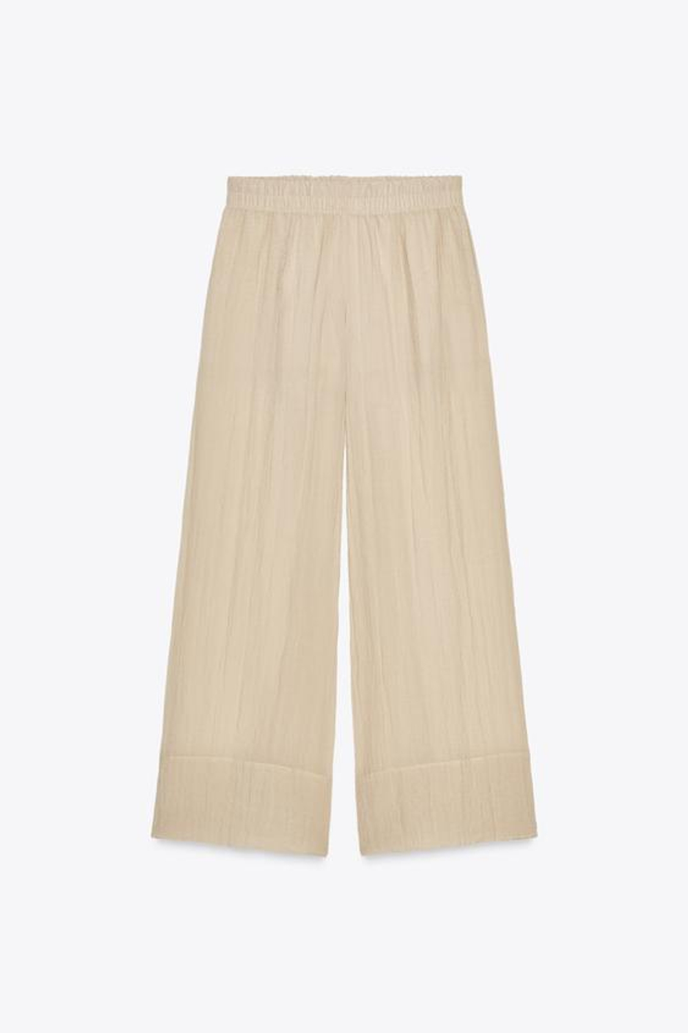 ZARA ШИРОКИЕ БРЮКИ ИЗ ПОЛУПРОЗРАЧНОЙ ЖАТОЙ ТКАНИ, СВЕТЛО-БЕЖЕВЫЙ