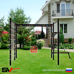 Уличная шведская стенка Sv Sport рукоход с комплектом турник прямой 2шт У5596 (Брусья/Стойка/Скамья/Со спинкой/Сетка)