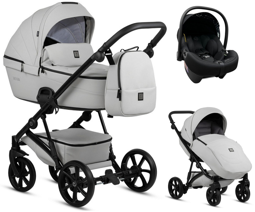 Детская коляска Tutis Viva 5 Plus Leather 2024 3 в 1 с автокреслом Elo Lux EduSky Black 1452085 Cloud