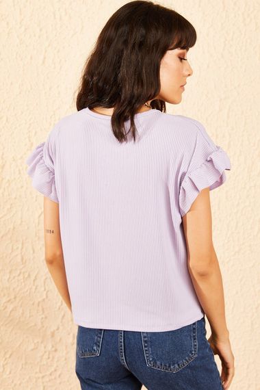 Qadın üçün qolu fırfırlı köynək açıq bənövşəyi 10051015