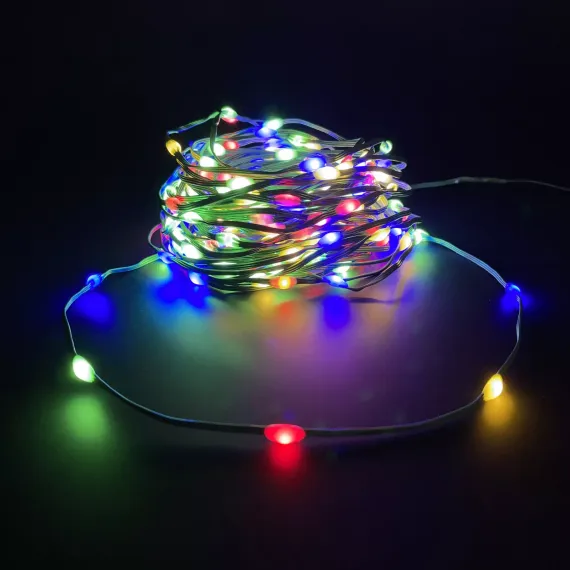 Светодиодная нить Капли 350 разноцветных ламп, 26 м., 31В, 8 режимов, таймер, зеленый провод, LUCA (85451)