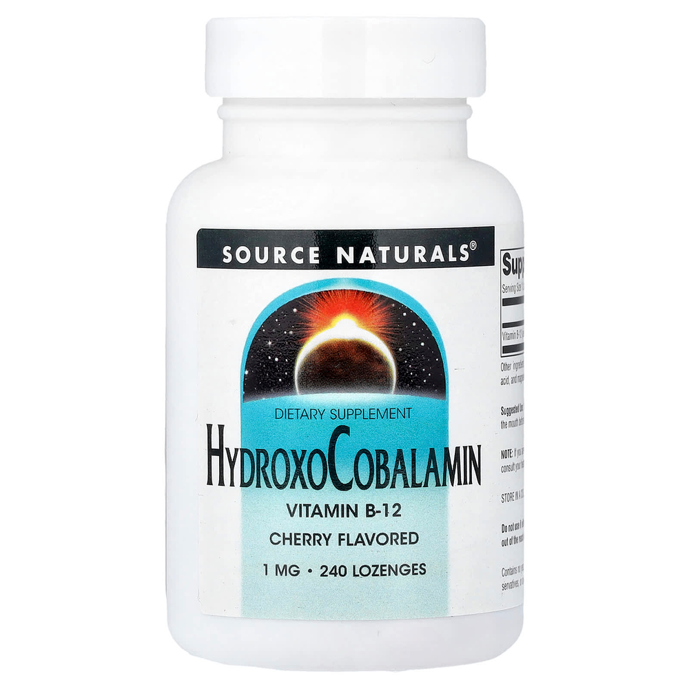 Source Naturals, гидроксикобаламин, со вкусом вишни, 1 мг, 240 пастилок