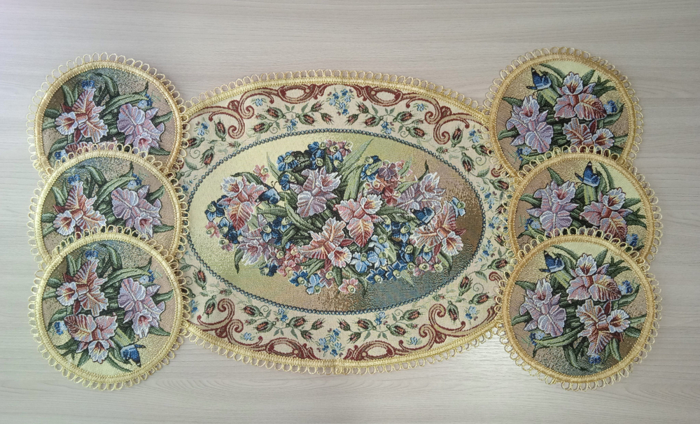 Набор декоративных гобеленовых салфеток "Орхидея" (1 шт 40х60 см +6 шт d 20см.)