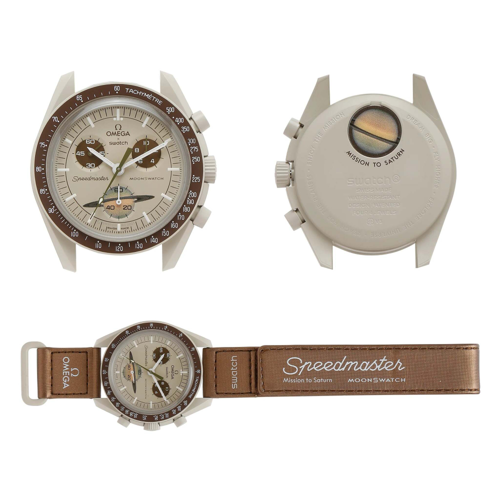 Швейцарские мужские часы Swatch x Omega Bioceramic Moonswatch Mission to Saturn SO33T100