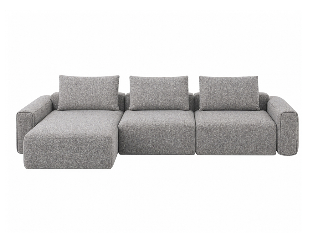 Диван Garda Decor трехместный Турин (Turin)(3 секции) с канапе и мех черно, серый Santo1606 355*163,5**68 см
