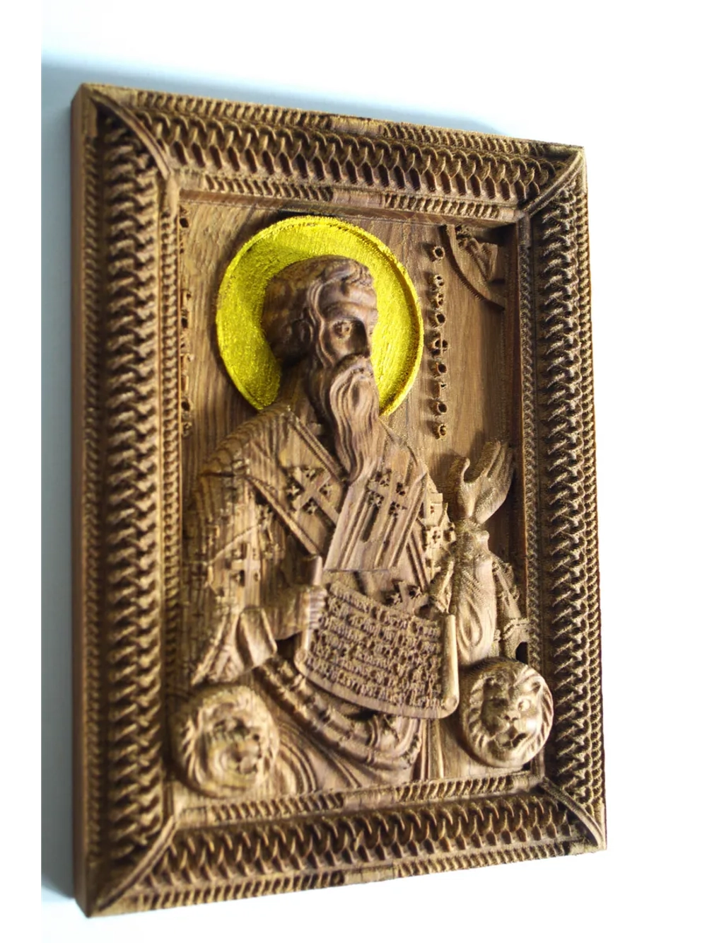 Икона освященная "Игнатий Богоносец",резная из массива дуба