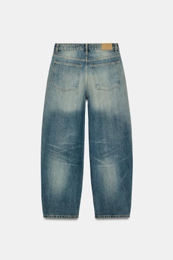 ZARA ДЖИНСЫ TRF BAGGY BALLOON СО СРЕДНЕЙ ПОСАДКОЙ, ЛИНЯЛЫЙ СИНИЙ