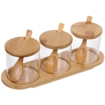 Банка стеклянная для специй 300мл «Хай-Тек» в наборе 3шт на бамбуковой подставке