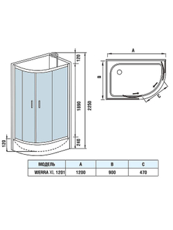 Душевая кабина WeltWasser (ВельтВассер) Werra XL 1201 L, со средним поддоном, 120x90x226