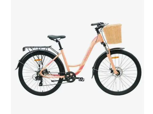 Велосипед 27.5" TechTeam Scorpio р.17" персиковый  (корзина бел-св.коричневая)