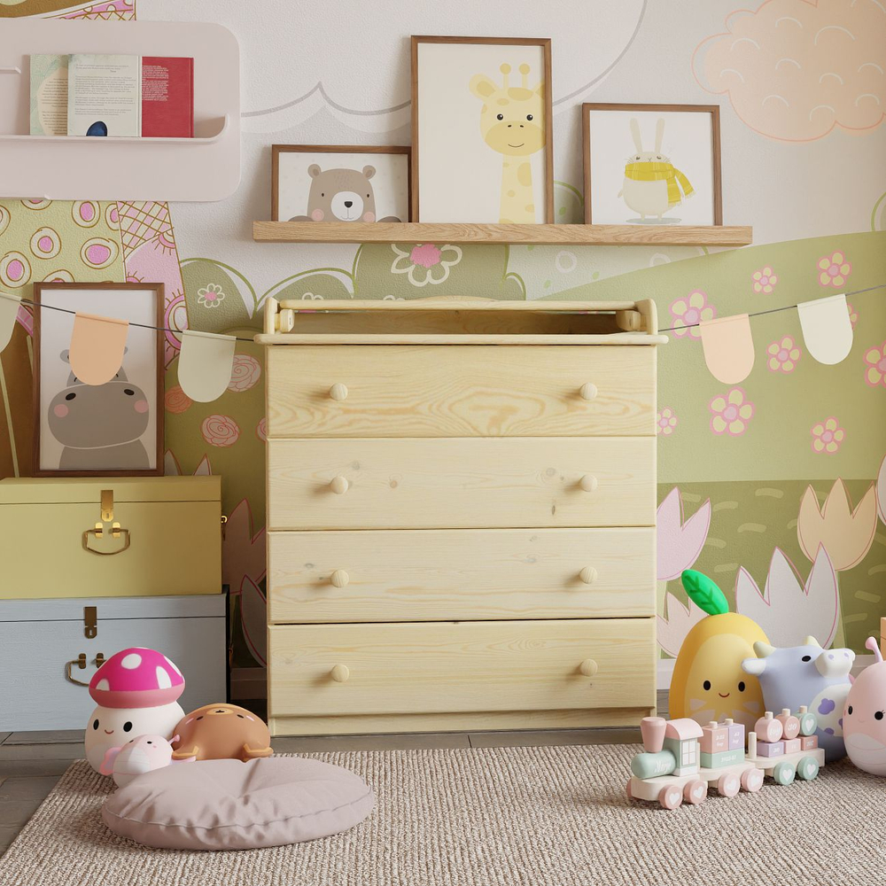 Комод, 80х44х88, Алиса, пеленальный, с ящиками, для одежды и игрушек, деревянный, натуральный лак, Dipriz