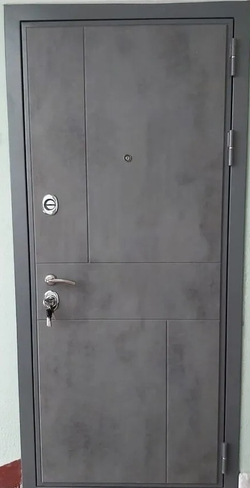 Входная металлическая дверь с зеркалом RеХ (РЕКС) Премиум 290 Темный бетон / Пастораль Сандал серый