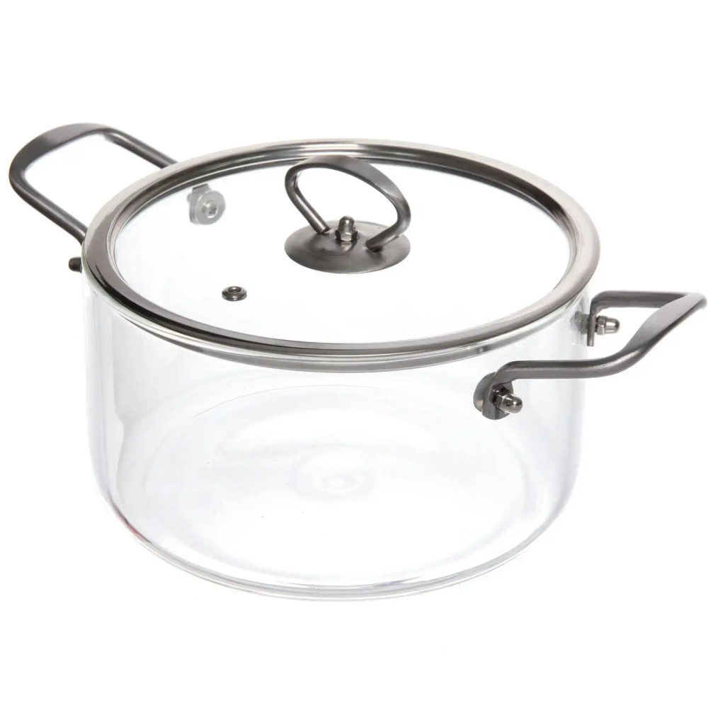 Кастрюля из боросиликатного стекла 2,5л «Хай-Тек» с металлическими ручками