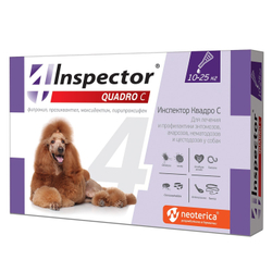 Капли от блох, клещей, глистов и гельминтов Neoterica Inspector(Инспектор) Quadro С Капли для собак 10-25 кг, 1 пипетка