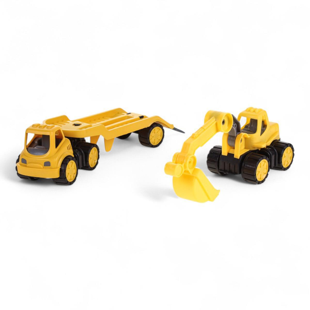 Пластмассовая игрушечная машина Toy Bibib "Эвакуатор с экскаватором", упакет полиэт.сетка